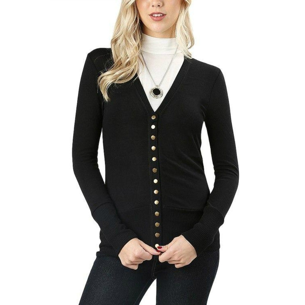 Everyday Snap Button Sweater Cardigan Black - Picture 2 of 3